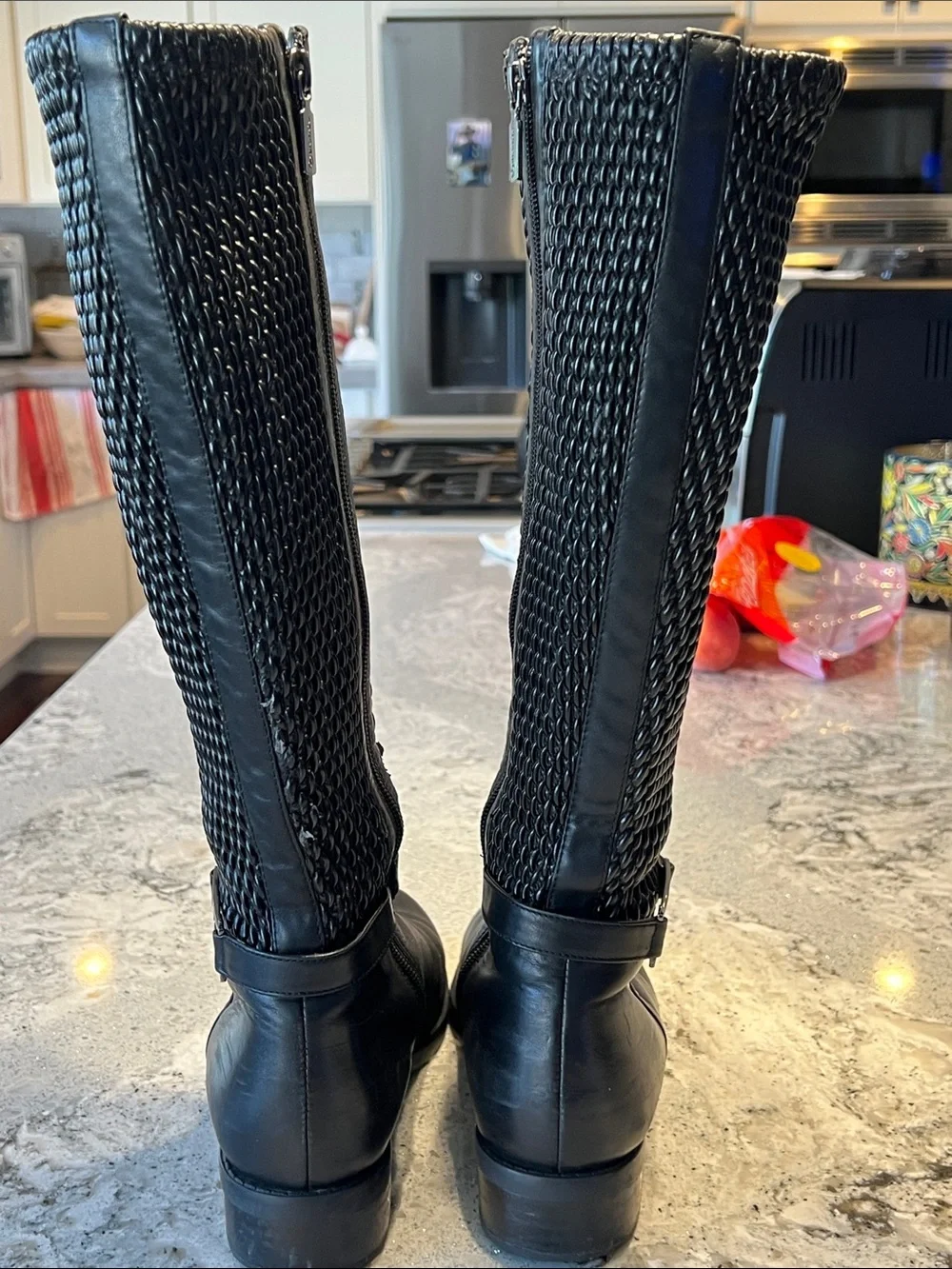 Blondo Black Textured Tall Leather Winter Rain Boots